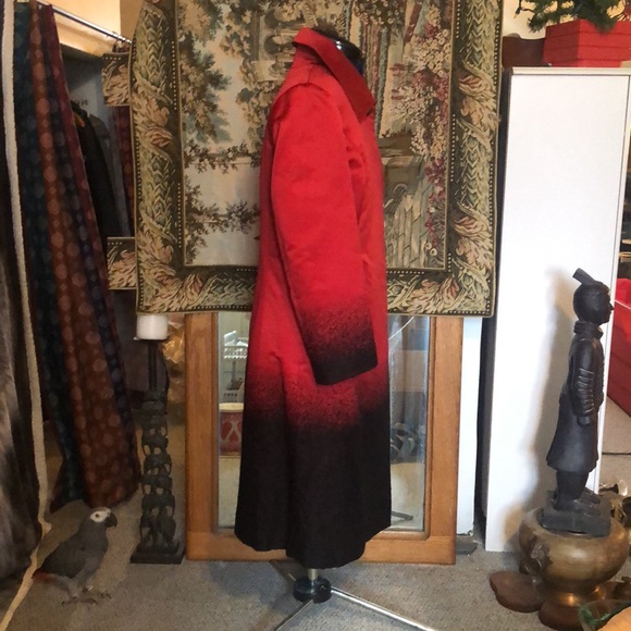 St. John red satin black wool accents midi dress and overcoat EUC size 8 - Picture 6 of 12